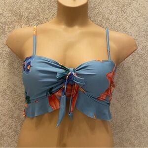 SHEIN Blue Floral Bikini Top with Tie